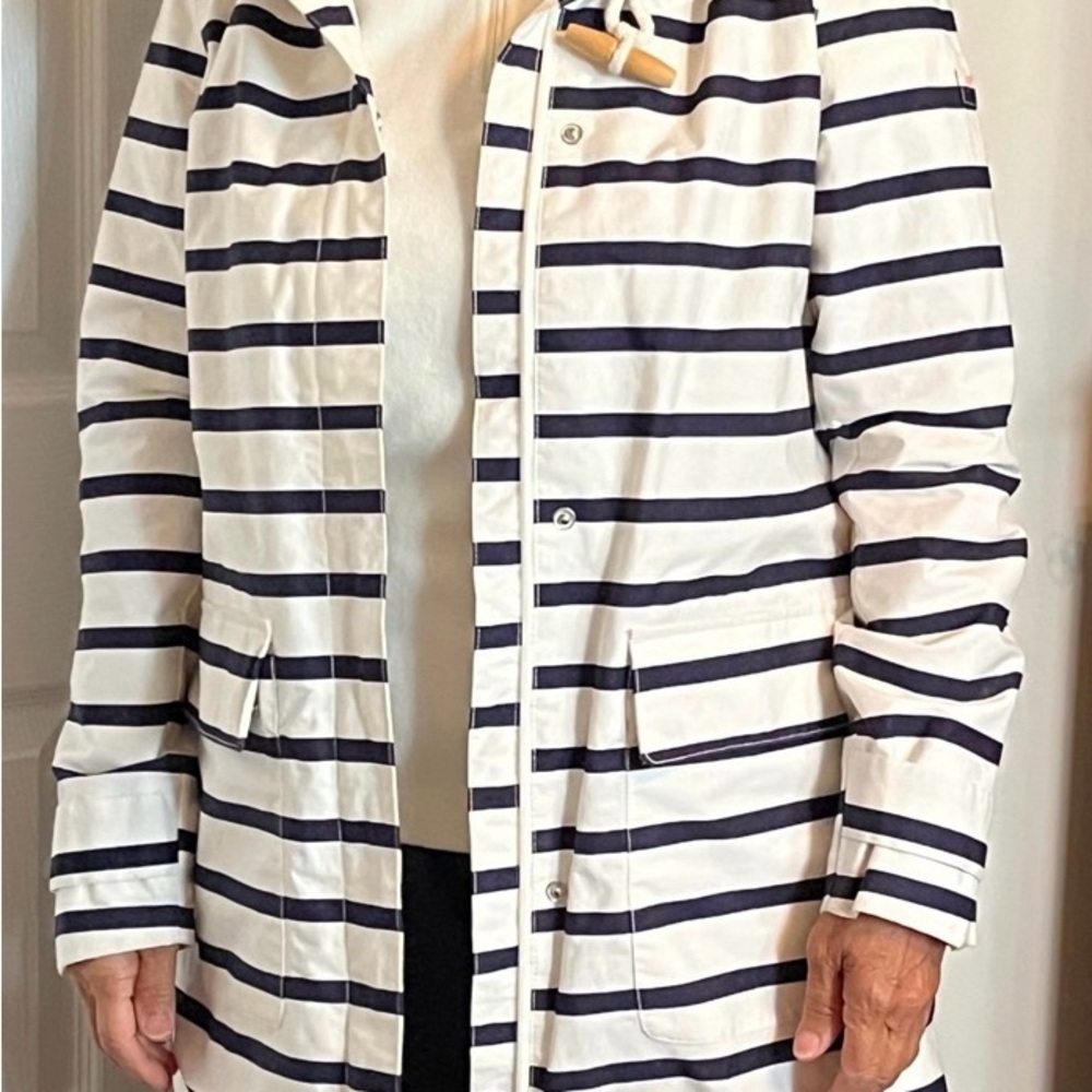 Joules Navy and White Striped Waterproof Jacket